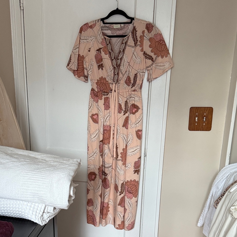 Spartina 449 Peach and Brown Floral Midi Dress
